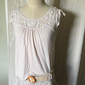 Crochet Yoke Women's Scoop Neck Top - White